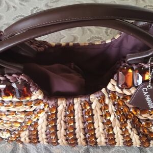 Brown and Tan Woven Shoulder Bag Real ITALIA
